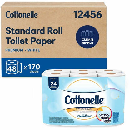 Cottonelle Clean Care Bathroom Tissue - 1 Ply - 4.20" Width x 4" Length - White - 12 Rolls Per Pack - 12 Pack - 4 / Cart