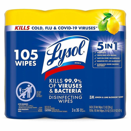 Lysol Disinfecting Wipes 3-pack - For Multi Surface - Wipe - Lemon Scent - 3 / Pack