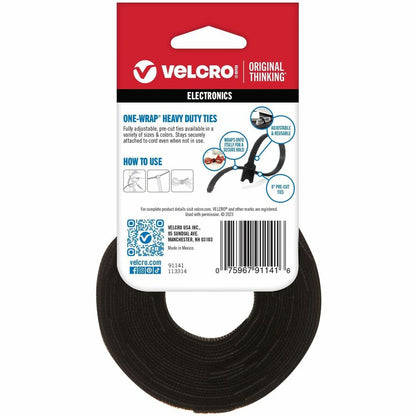VELCRO® ONE-WRAP Ties 8in x 1/4in Ties Black 25 ct - Tie - Black - 40 lb Loop Tensile - 8" Length - 25 / Pack