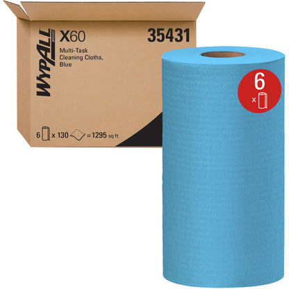 Wypall General Clean X60 Multi-Task Cleaning Cloths - For Face, Hand - 12.20" Length x 19.60" Width - Blue - 100/Roll - 