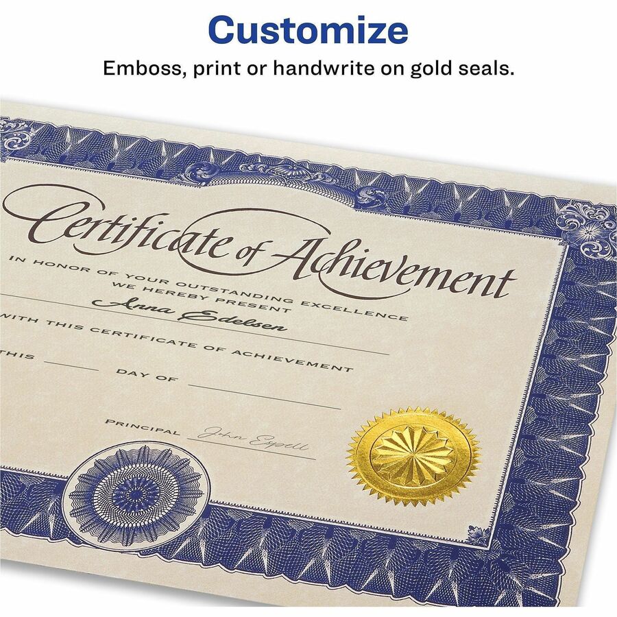 Avery® Printable Gold Foil Notarial Seals - Round - 2" Diameter - Permanent - For Award, Certificate, Envelope, Legal Do