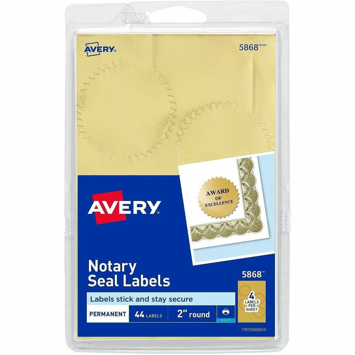 Avery® Printable Gold Foil Notarial Seals - Round - 2" Diameter - Permanent - For Award, Certificate, Envelope, Legal Do