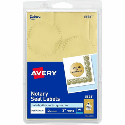 Avery® Printable Gold Foil Notarial Seals - Round - 2" Diameter - Permanent - For Award, Certificate, Envelope, Legal Do