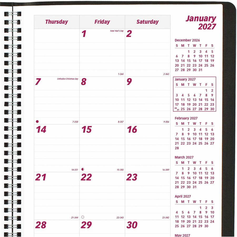 Brownline Essential Monthly Planner - Monthly - 14 Month - December 2026 to January 2028 - Wire Bound - Black Cover - 1 
