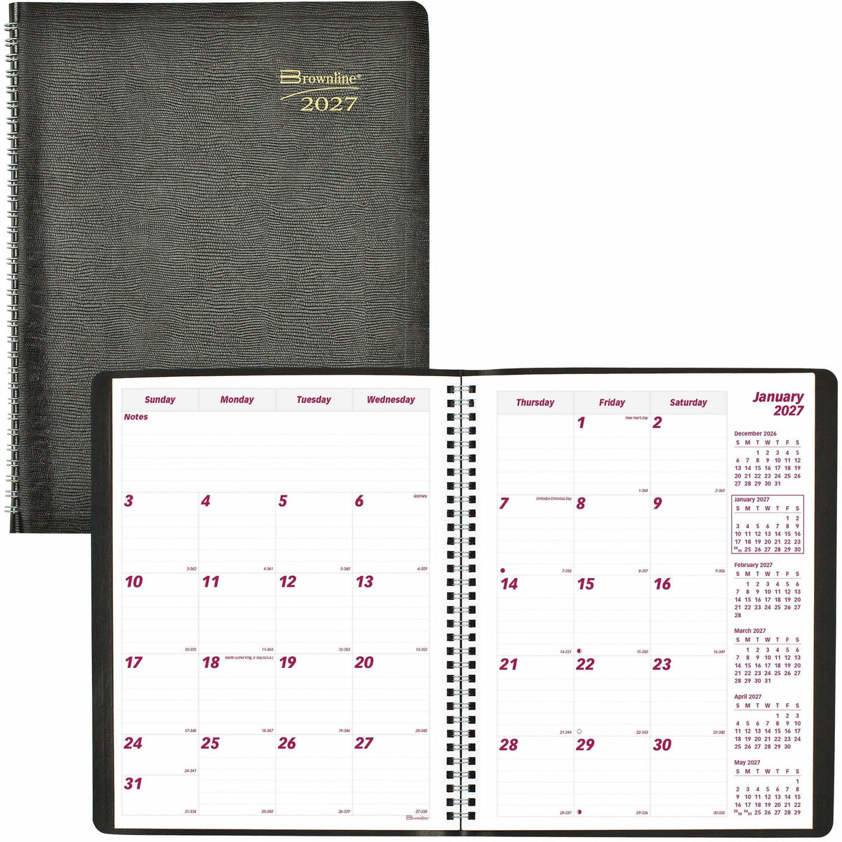 Brownline Essential Monthly Planner - Monthly - 14 Month - December 2026 to January 2028 - Wire Bound - Black Cover - 1 