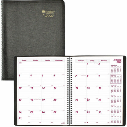 Brownline Essential Monthly Planner - Monthly - 14 Month - December 2026 to January 2028 - Wire Bound - Black Cover - 1 