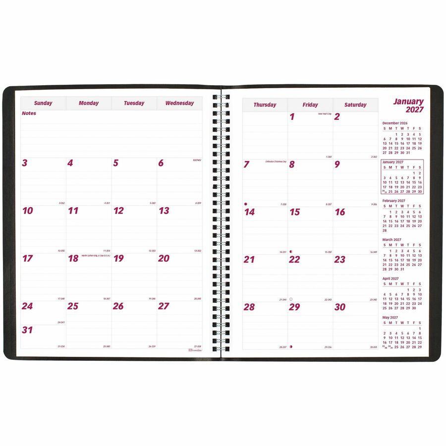 Brownline Essential Monthly Planner - Monthly - 14 Month - December 2026 to January 2028 - Wire Bound - Black Cover - 1 