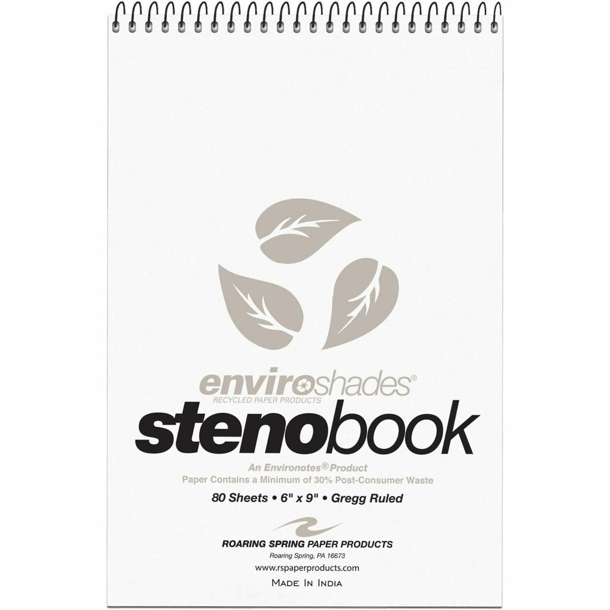 Roaring Spring Enviroshades Recycled Spiral Steno Memo Book - 80 Sheets - 160 Pages - Printed - Spiral Bound - Both Side