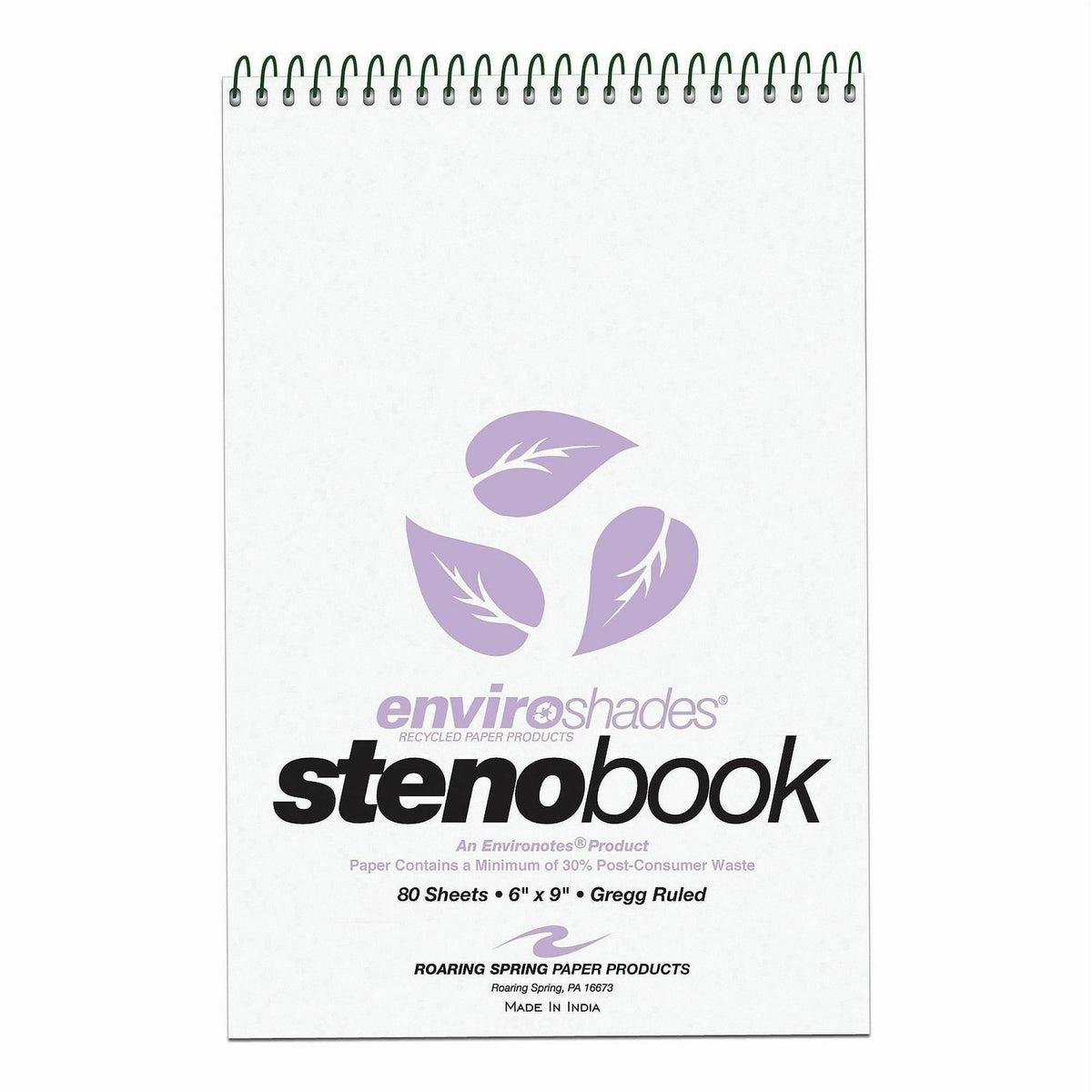 Roaring Spring Enviroshades Recycled Spiral Steno Memo Book - 80 Sheets - 160 Pages - Printed - Spiral Bound - Both Side
