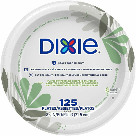 Dixie Foods Pathways Everyday Paper Plates - Breakroom - Pathways - Microwave Safe - 8.5" Diameter - White - Paper Body 