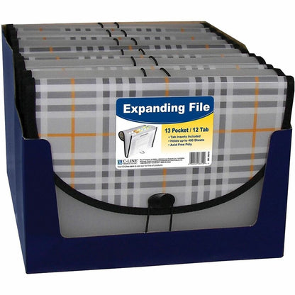 C-Line Letter Expanding File - 8 1/2" x 11" - 1 1/2" Expansion - 13 Pocket - Polypropylene, Plaid - Durable, Archival-sa