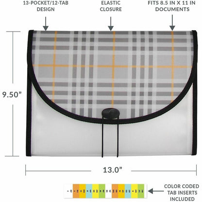 C-Line Letter Expanding File - 8 1/2" x 11" - 1 1/2" Expansion - 13 Pocket - Polypropylene, Plaid - Durable, Archival-sa