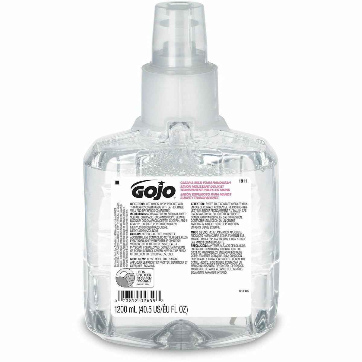 Gojo® LTX-12 Clear Mild Foam Handwash Refill - 1.27 quart - Hand, Skin - Moisturizing - Clear - 1 Each