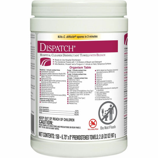 Dispatch Hospital Cleaner Disinfectant Towels with Bleach - For Hospital - Ready-To-Use - Towel - 32 oz (2 lb) - 8" Leng