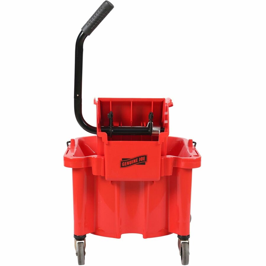 Genuine Joe Splash Shield Mop Bucket/Wringer - 6.50 gal - Plastic - Red - 1 Each