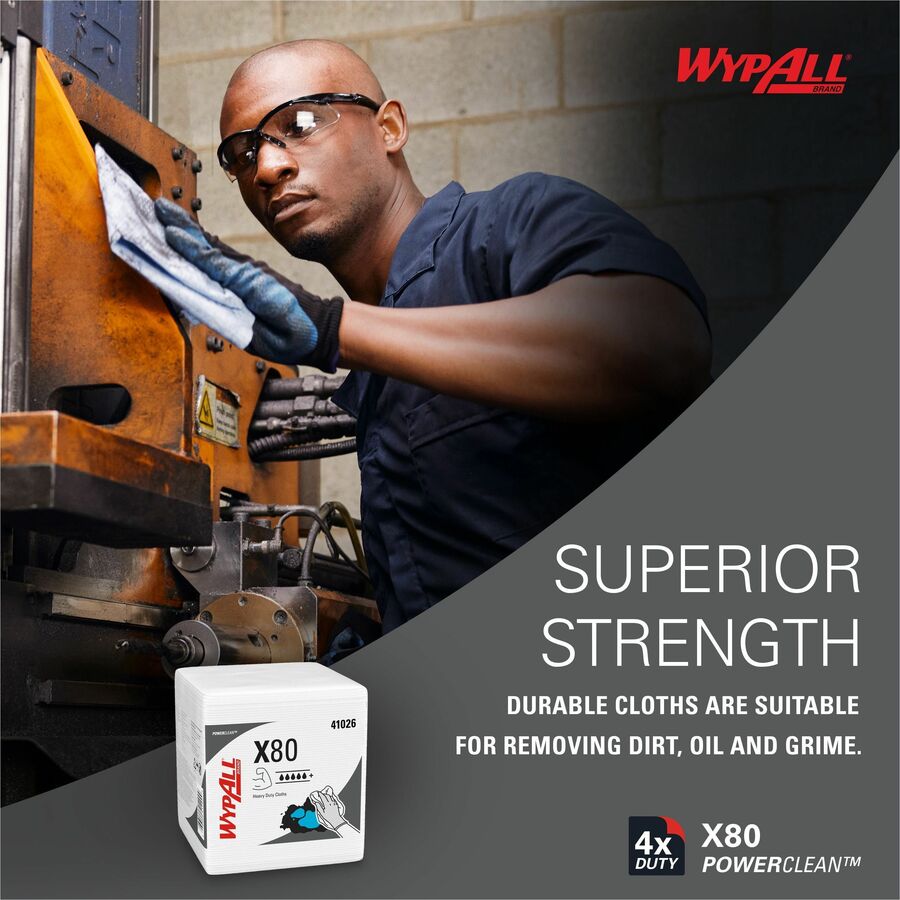 Wypall PowerClean X80 Heavy Duty Cloths Extended Use Cloths - Quarter-fold - For Industry, Rough Surface - 12" Length x 
