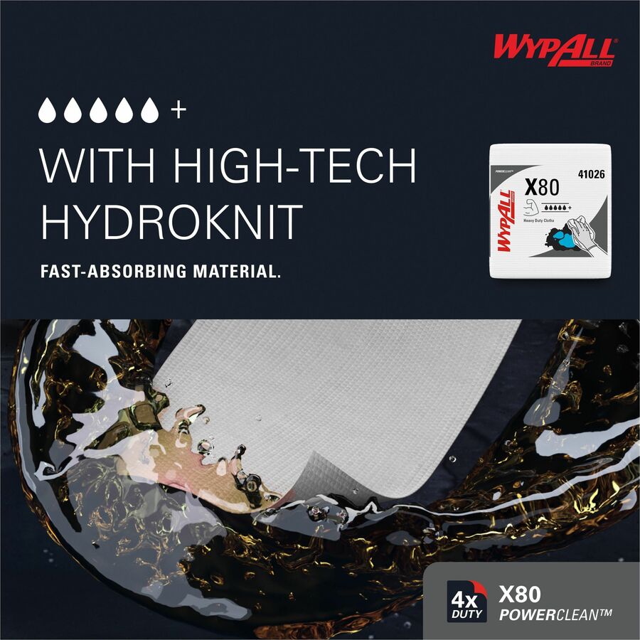 Wypall PowerClean X80 Heavy Duty Cloths Extended Use Cloths - Quarter-fold - For Industry, Rough Surface - 12" Length x 