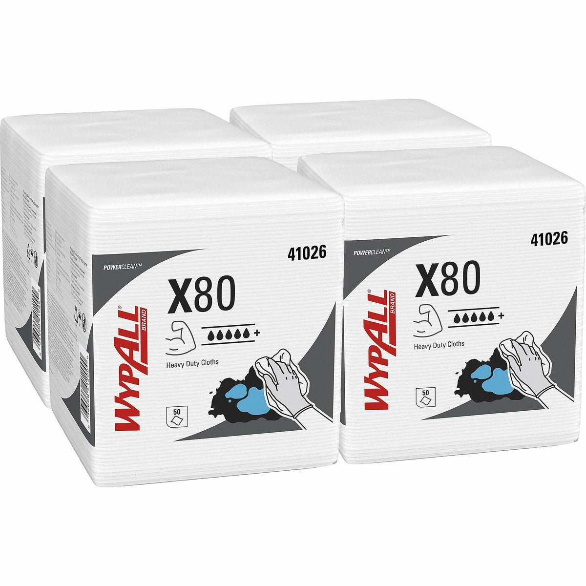 Wypall PowerClean X80 Heavy Duty Cloths Extended Use Cloths - Quarter-fold - For Industry, Rough Surface - 12" Length x 