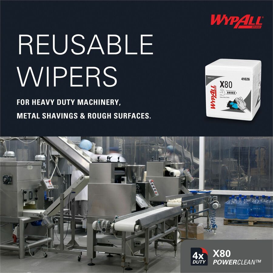 Wypall PowerClean X80 Heavy Duty Cloths Extended Use Cloths - Quarter-fold - For Industry, Rough Surface - 12" Length x 