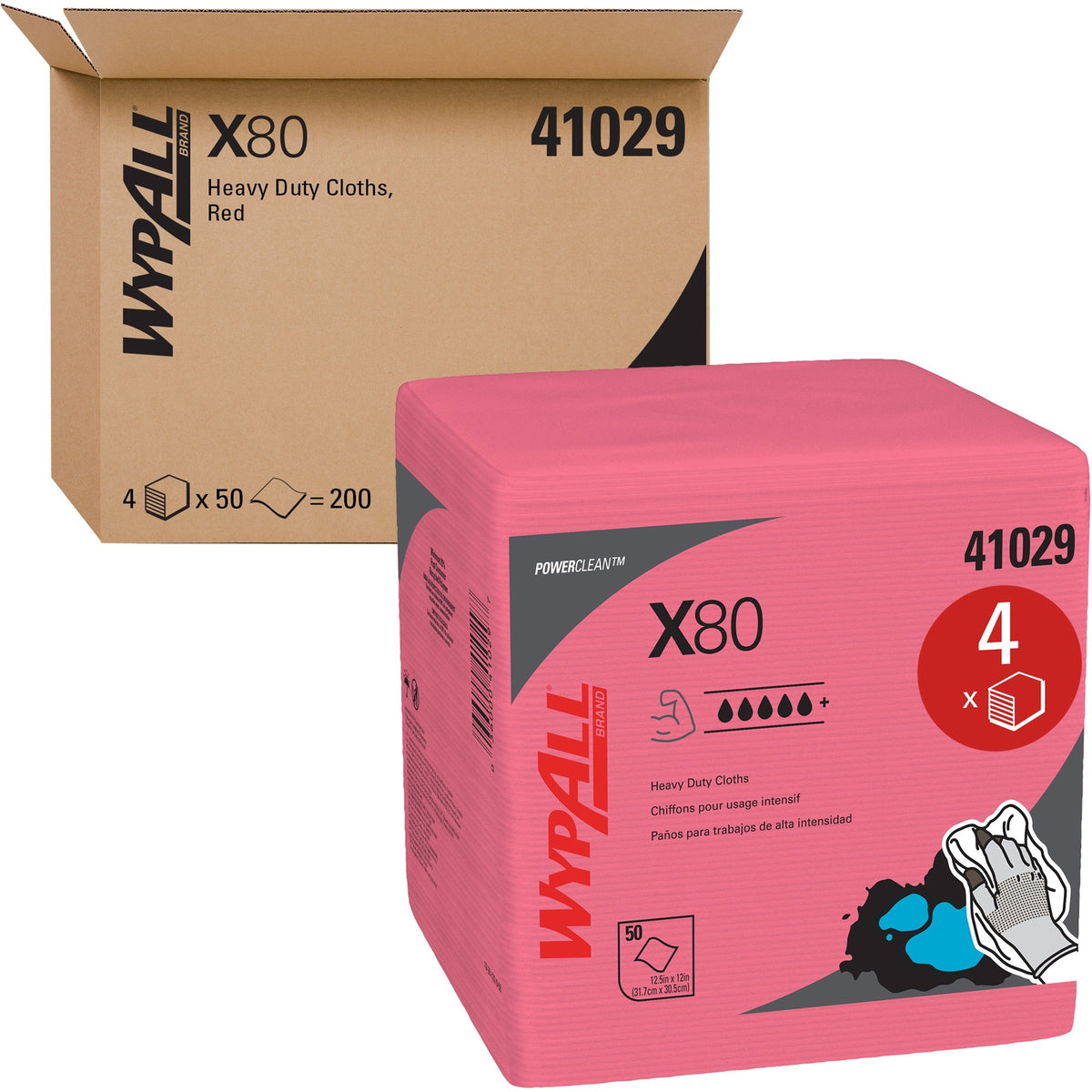 Wypall PowerClean X80 Heavy Duty Cloths Extended Use Cloths - Quarter-fold - For Industry, Rough Surface, Multipurpose -