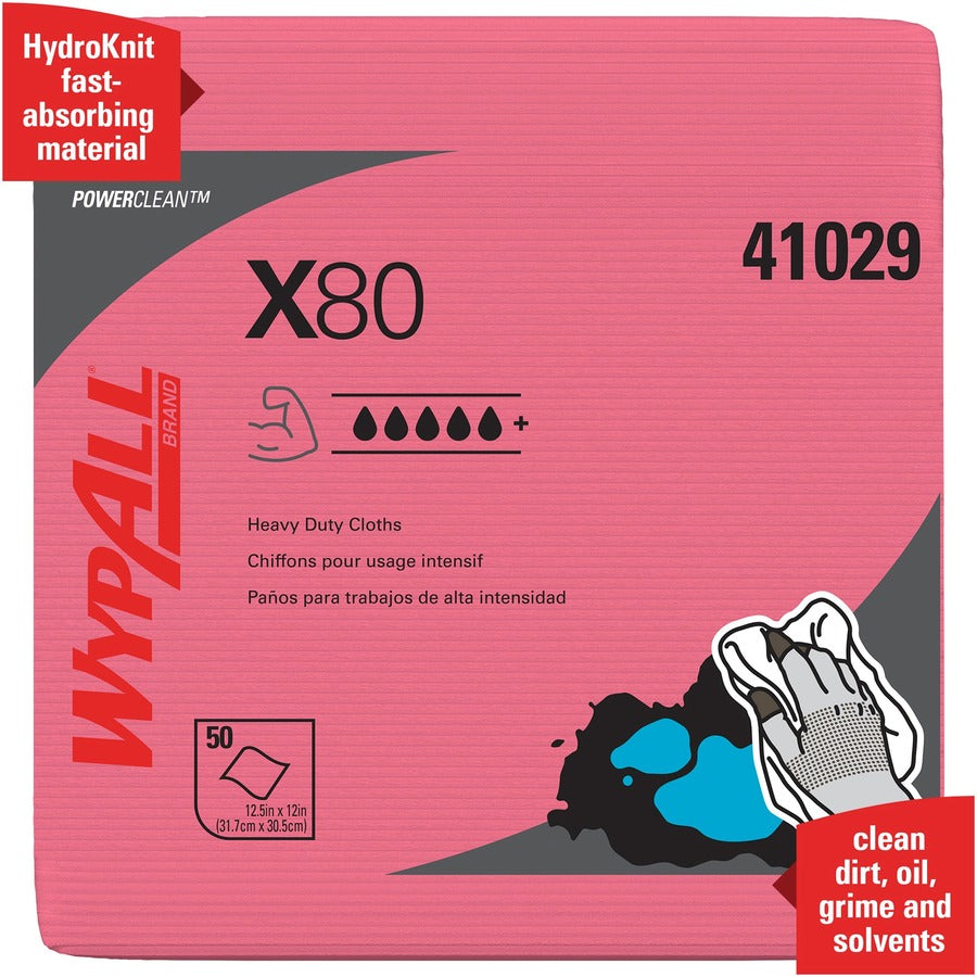 Wypall PowerClean X80 Heavy Duty Cloths Extended Use Cloths - Quarter-fold - For Industry, Rough Surface, Multipurpose -