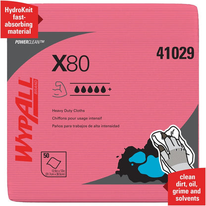 Wypall PowerClean X80 Heavy Duty Cloths Extended Use Cloths - Quarter-fold - For Industry, Rough Surface, Multipurpose -