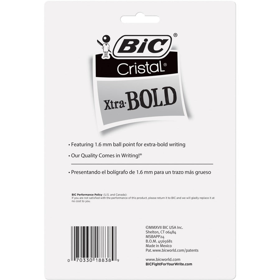 BIC Cristal Ballpoint Pen - 1.6 mm Bold Pen Point - Assorted Ink - Translucent Barrel - 24 / Pack