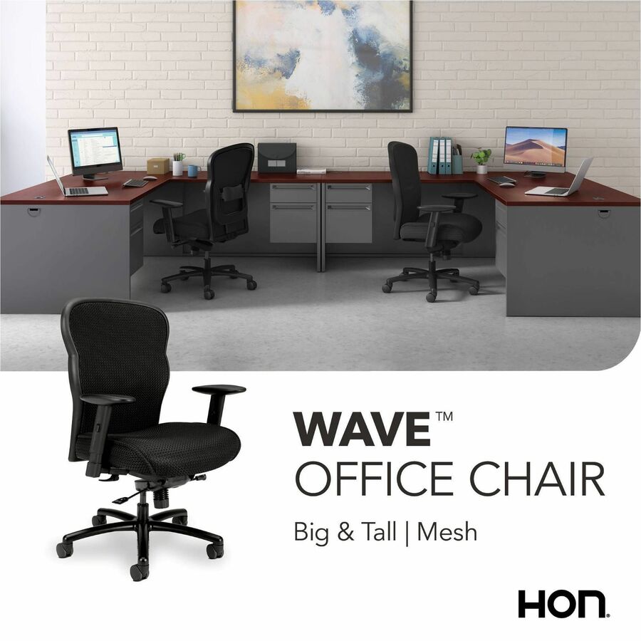 HON Wave Big and Tall Chair - Mesh Seat Material - Mesh Back Material - Black - Fabric - 1 Each