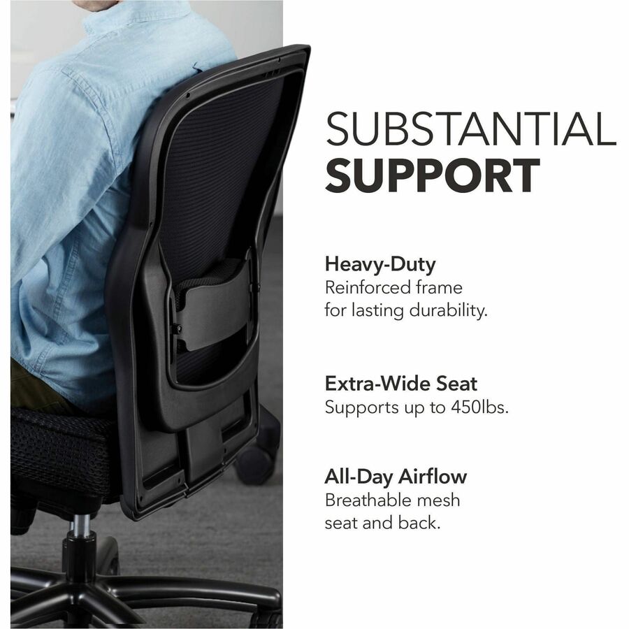 HON Wave Big and Tall Chair - Mesh Seat Material - Mesh Back Material - Black - Fabric - 1 Each