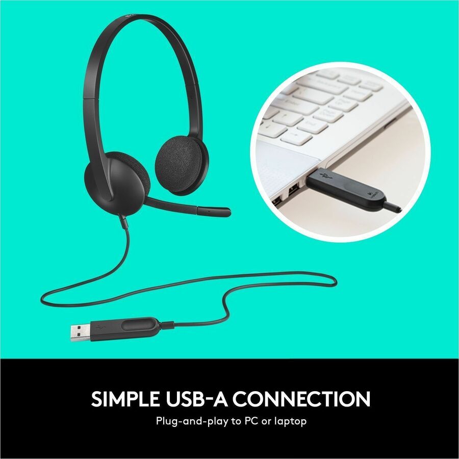 Logitech USB Headset H340 - Stereo - USB - Wired - 20 Hz to 20 kHz - Over-the-head - Binaural - Semi-open - 6 ft Cable -