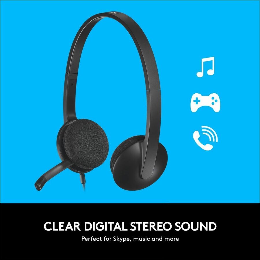 Logitech USB Headset H340 - Stereo - USB - Wired - 20 Hz to 20 kHz - Over-the-head - Binaural - Semi-open - 6 ft Cable -