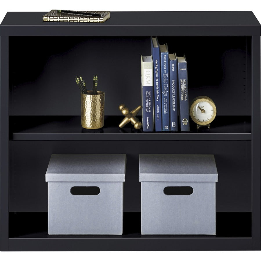 Lorell Fortress Series Bookcase - 34.5" Width x 13" Depth x 30" Height - 2 x Shelf(ves) - Black - Powder Coated - Steel 