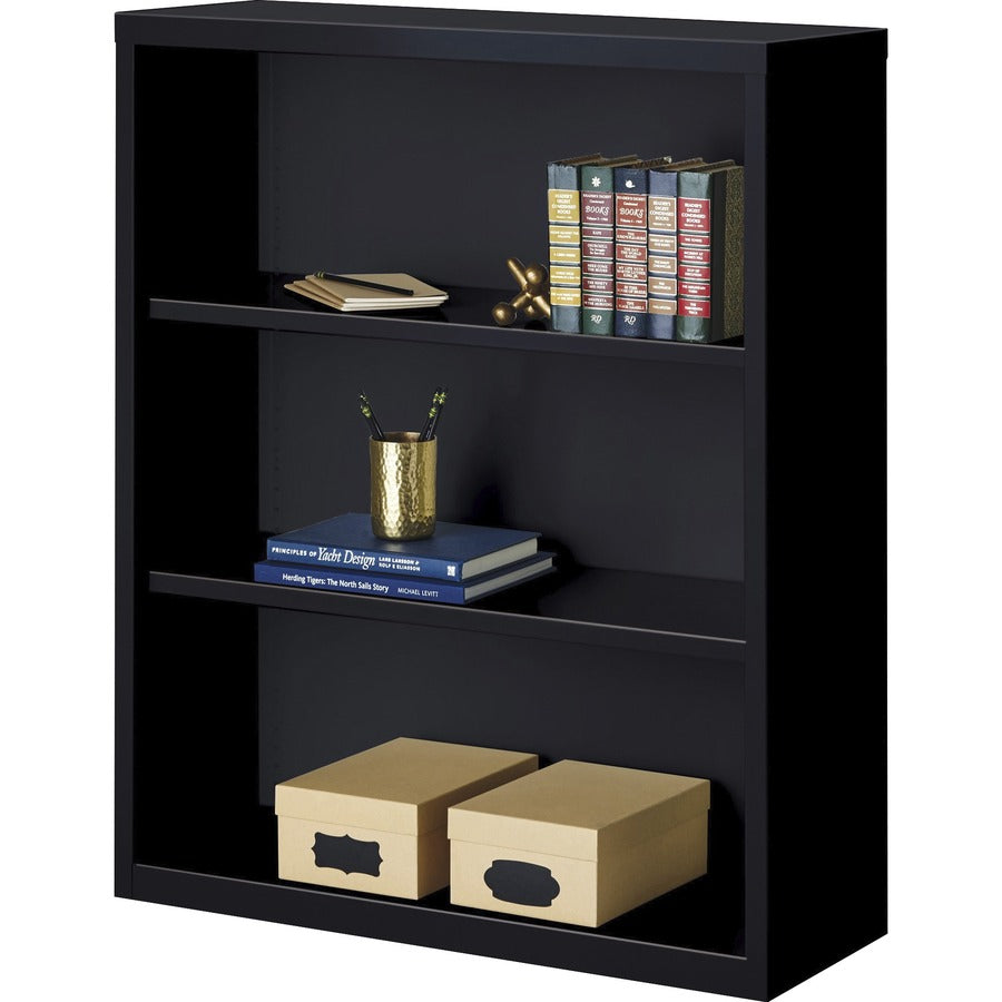 Lorell Fortress Series Bookcase - 34.5" Width x 13" Depth x 42" Height - 3 x Shelf(ves) - Black - Powder Coated - Steel 