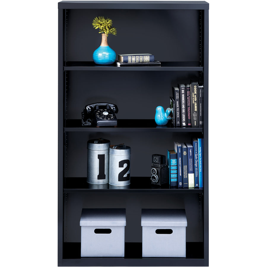 Lorell Fortress Series Bookcase - 34.5" Width x 13" Depth x 60" Height - 4 x Shelf(ves) - Black - Powder Coated - Steel 