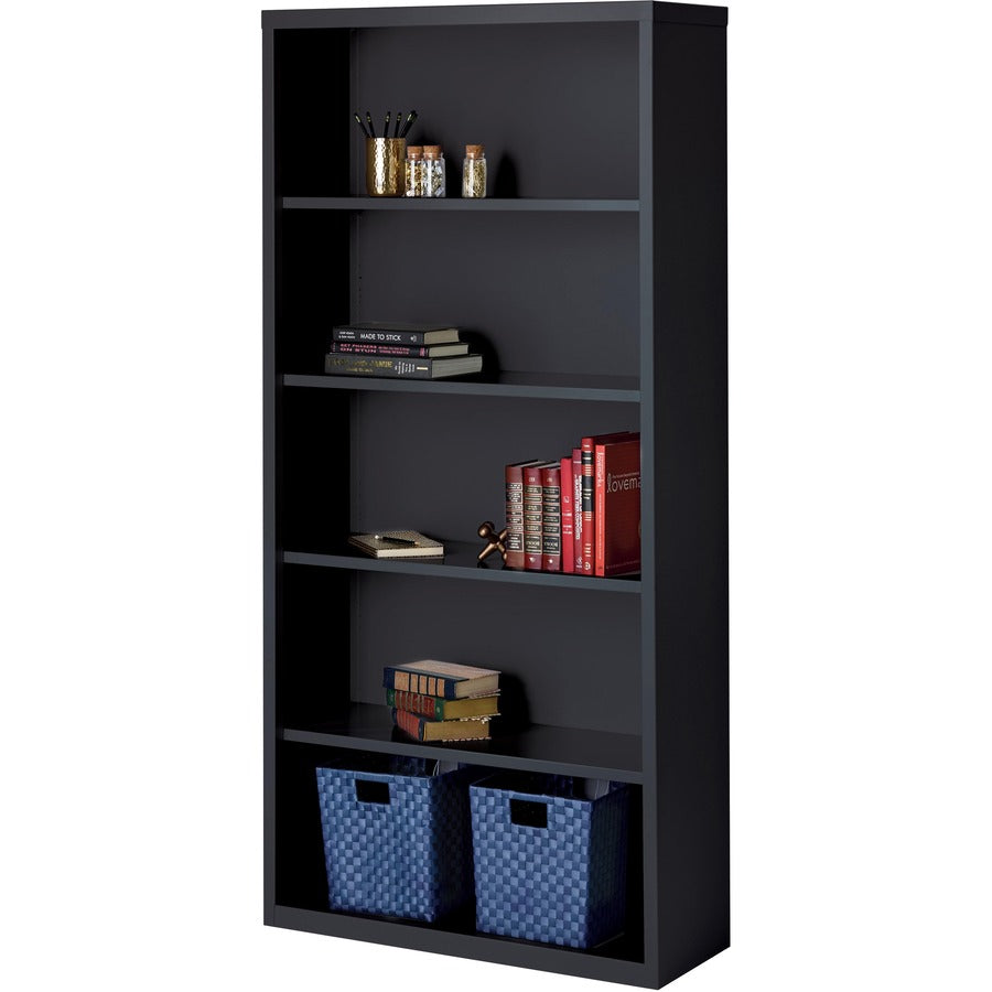 Lorell Fortress Series Bookcase - 34.5" Width x 13" Depth x 72" Height - 5 x Shelf(ves) - Black - Powder Coated - Steel 