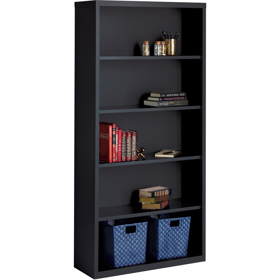 Lorell Fortress Series Bookcase - 34.5" Width x 13" Depth x 72" Height - 5 x Shelf(ves) - Black - Powder Coated - Steel 