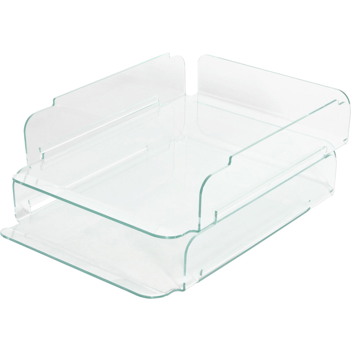 Lorell Stacking Document Trays - Desktop - Durable, Lightweight, Non-skid, Stackable - Clear, Green - Acrylic - 2 / Set