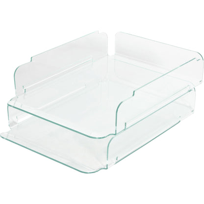 Lorell Stacking Document Trays - Desktop - Durable, Lightweight, Non-skid, Stackable - Clear, Green - Acrylic - 2 / Set