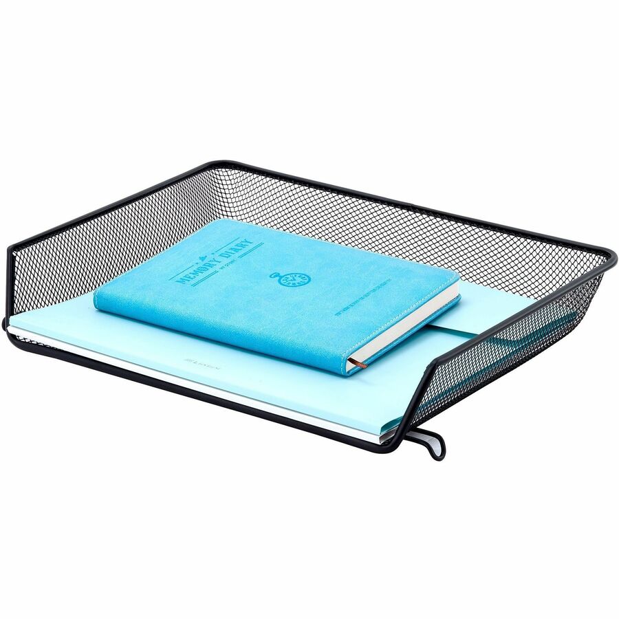 Lorell Side-loading Mesh Document Tray - 3" Height x 14.25" Width x 10.75" Depth - Stackable - Powder Coated - Black - S