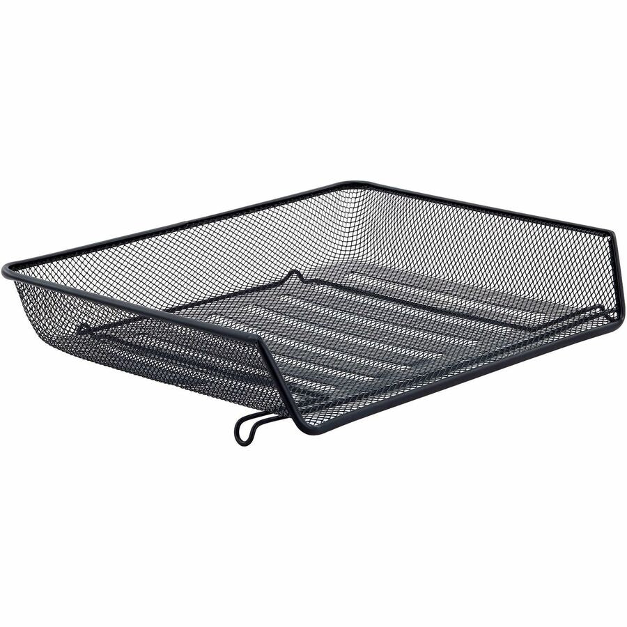 Lorell Side-loading Mesh Document Tray - 3" Height x 14.25" Width x 10.75" Depth - Stackable - Powder Coated - Black - S