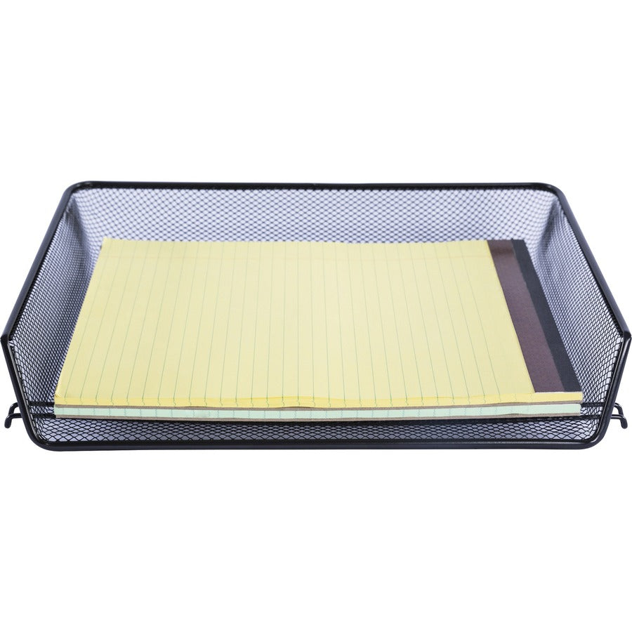 Lorell Side-loading Mesh Document Tray - 3" Height x 14.25" Width x 10.75" Depth - Stackable - Powder Coated - Black - S