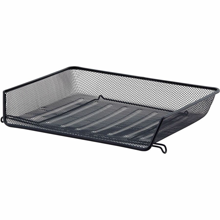Lorell Side-loading Mesh Document Tray - 3" Height x 14.25" Width x 10.75" Depth - Stackable - Powder Coated - Black - S