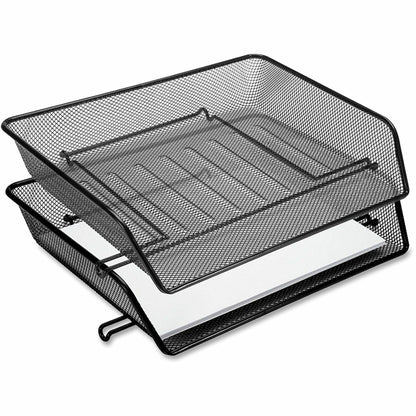 Lorell Side-loading Mesh Document Tray - 3" Height x 14.25" Width x 10.75" Depth - Stackable - Powder Coated - Black - S