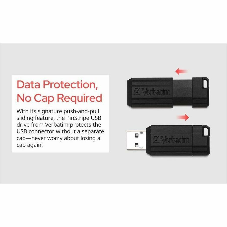 Verbatim PinStripe USB Flash Drive - 8 GB - USB 2.0 - Black - Lifetime Warranty - 1 Each