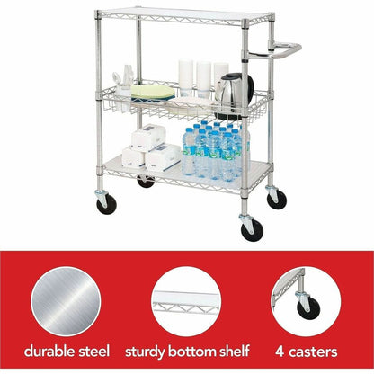 Lorell 3-Tier Rolling Cart - 99 lb Load Capacity - 4 Casters - Steel - 18" Width x 30" Depth x 40" Height - Chrome - 1 E