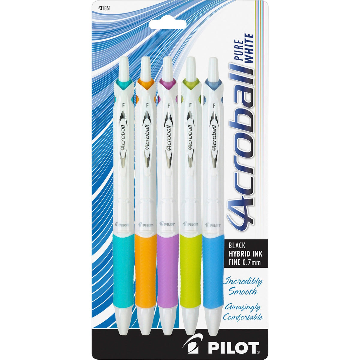 Pilot .7mm Retractable Pens - Fine 0.7mm Point Size - Refillable - Retractable - Black Advanced Ink Ink - White Barrel -