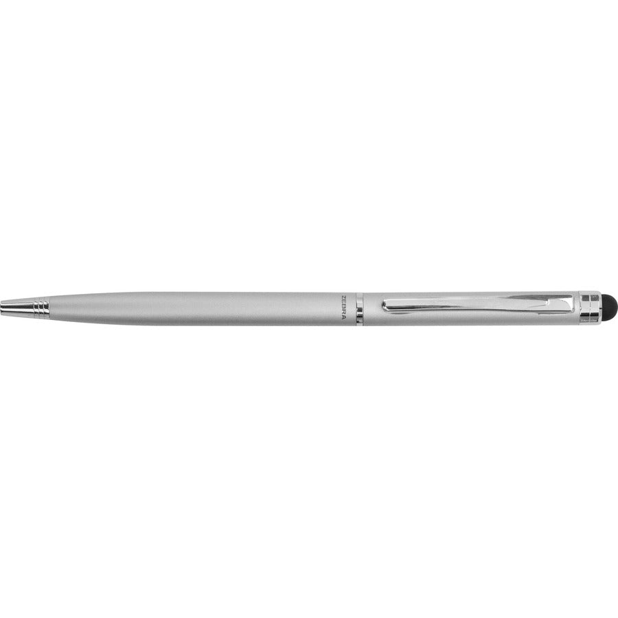 Zebra Pen Stylus Twist Ballpoint Pen Combo - Integrated Writing Pen - 1 - 0.24" - Metal - Silver - Tablet Device Support