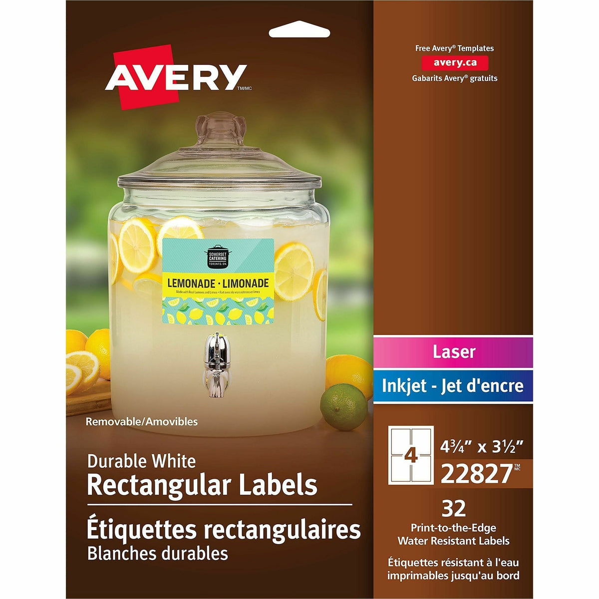 Avery Durable White Rectangle Film Labels - - HeightRemovable Adhesive - Rectangle - Laser, Inkjet - White - Film - 4 / 