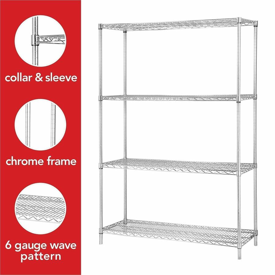 Lorell Industrial Wire Shelving - 48" Width x 18" Depth x 72" Height - Steel - Chrome - 1 Each