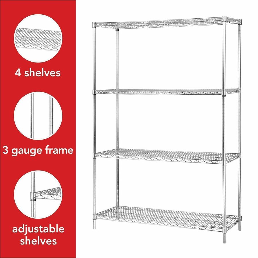 Lorell Industrial Wire Shelving - 48" Width x 18" Depth x 72" Height - Steel - Chrome - 1 Each